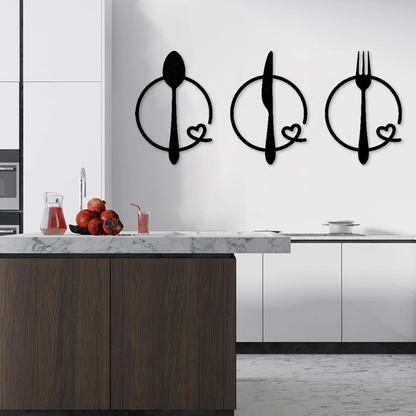ArcDew Spoon Knife Fork Heart Acrylic Wall Decal - Beautiful Gifting Decor for UAE Homes & Restaurants black