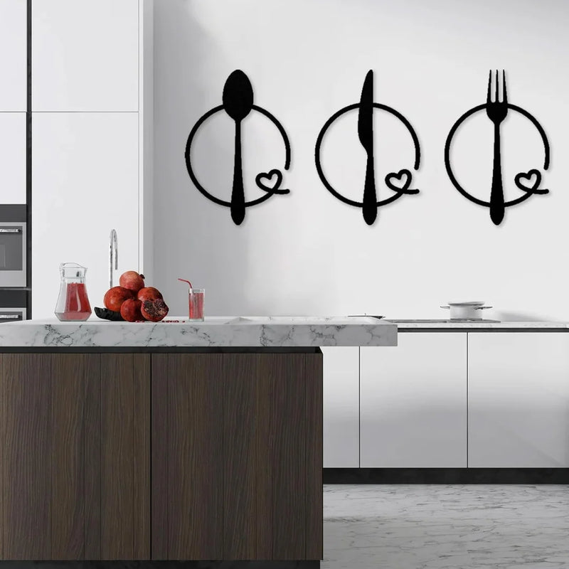 Spoon Knife Fork Heart Acrylic Wall Decal Black 1