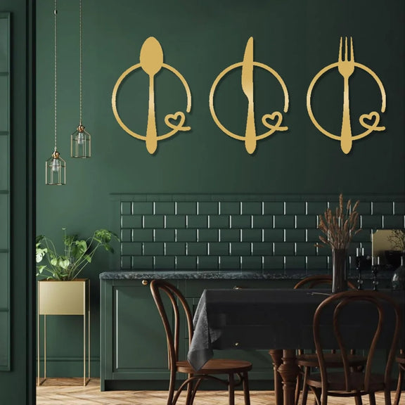 Spoon Knife Fork Heart Acrylic Wall Decal Gold