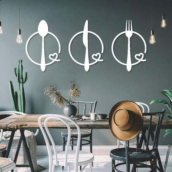ArcDew Spoon Knife Fork Heart Acrylic Wall Decal - Beautiful Gifting Decor for UAE Homes & Restaurants silver