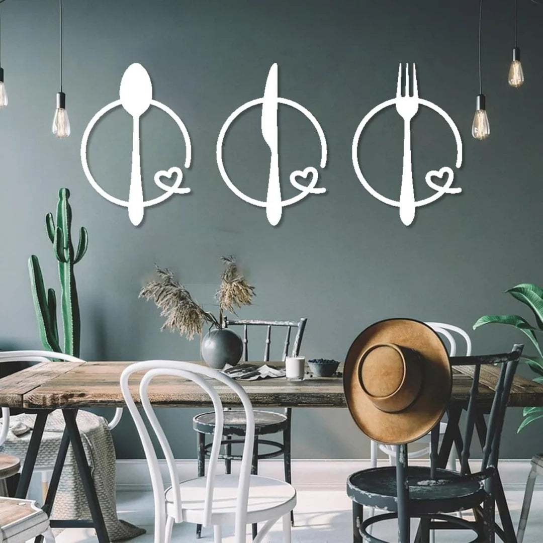 Spoon Knife Fork Heart Acrylic Wall Decal Silver 1