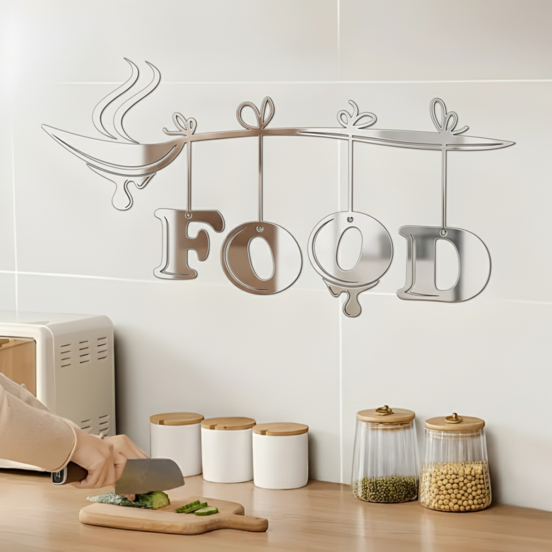ArcDew Spoon With Food Acrylic Wall Decal | Beautiful Kitchen Decor silver