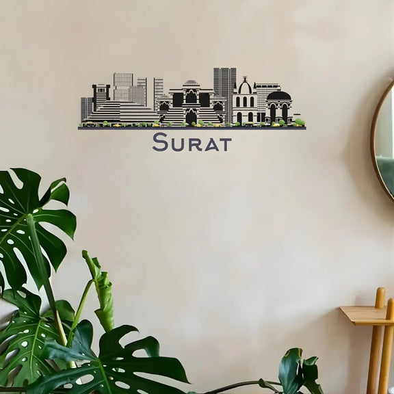 Surat, India City Skyline Wall Art Black