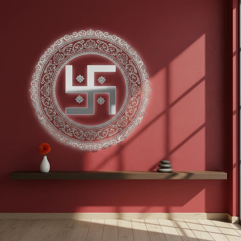 Swastika Framed Acrylic Wall Art silver