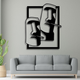 ArcDew Two Faces Moai Wall Art Frame | Modern Abstract Home Decor - arcdew.com - ArcDew branded black acrylic Two Faces Moai wall art frame above gray sofa.