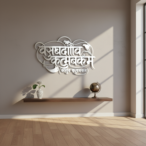 ArcDew "Vasudhaiva Kutumbakam" Acrylic Wall Art - World is One Family silver