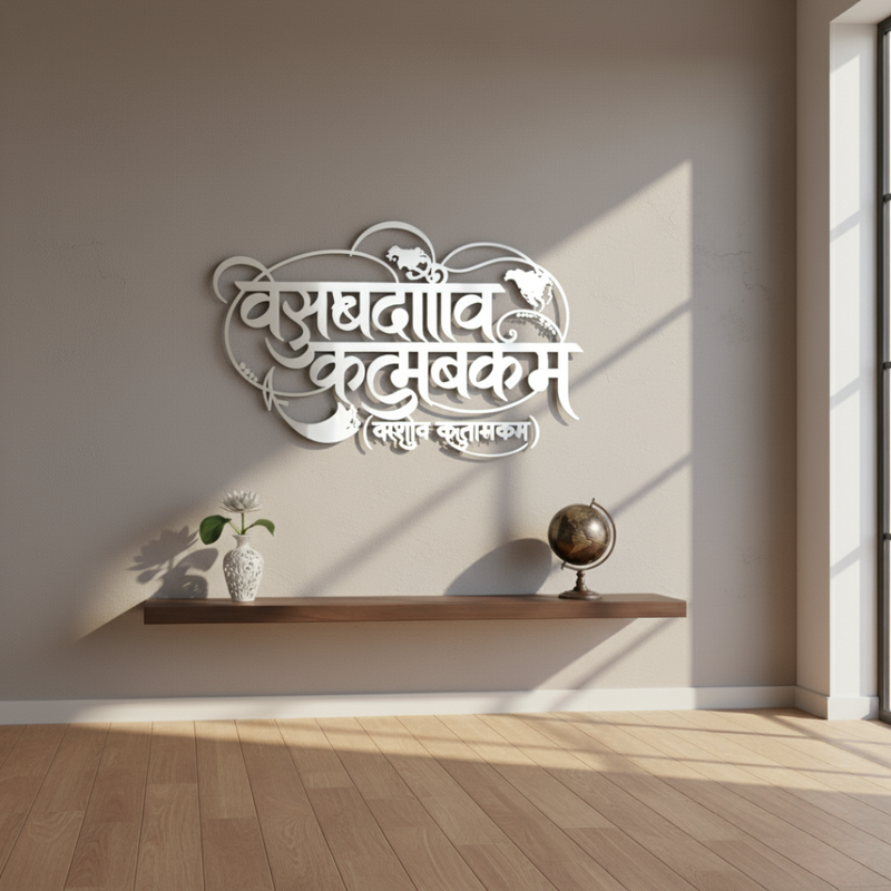 ArcDew "Vasudhaiva Kutumbakam" Acrylic Wall Art - World is One Family silver
