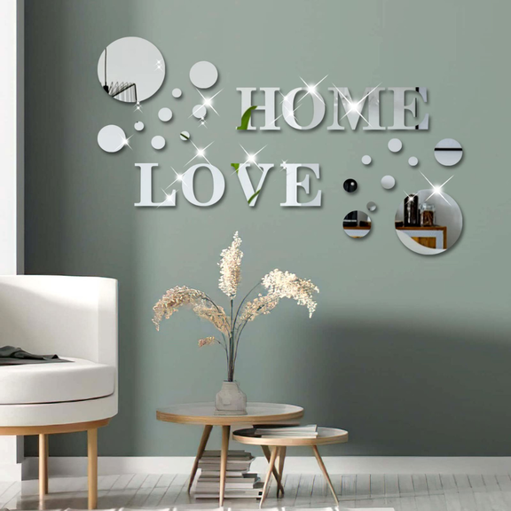Arcdew 26-Piece Acrylic 3D HOME LOVE Wall Décor – Mirror Effect DIY Wall Stickers in UAE.