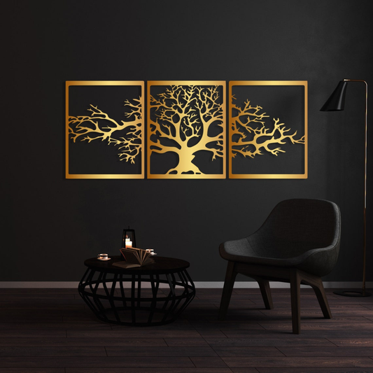 Arcdew 3-Piece Life Tree Wall Art | Shiny Acrylic Multi-Panel Decor - arcdew.com - Arcdew special branded gold acrylic 3-piece life tree wall art with multi-panel design.