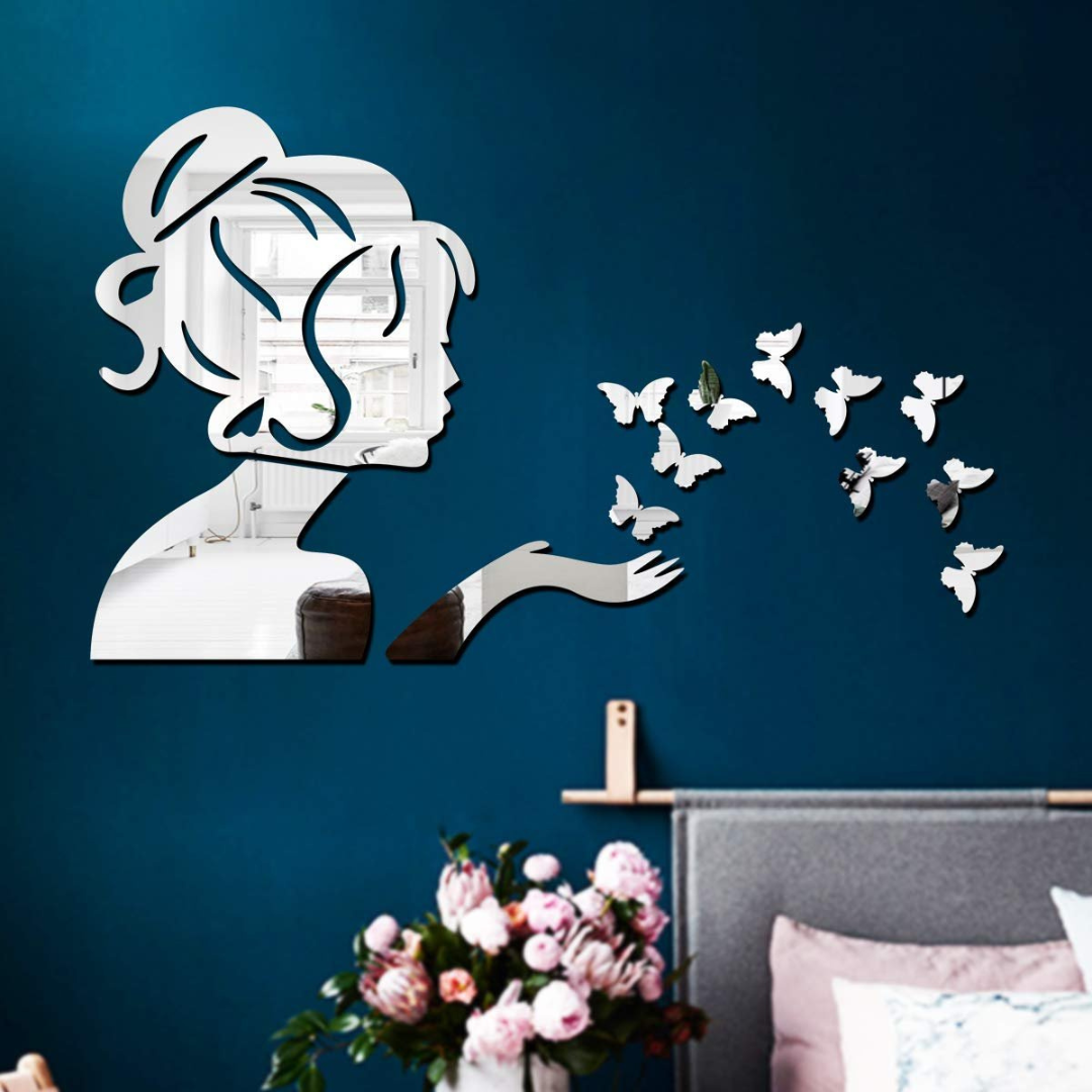 Arcdew 3D Acrylic Angel Fairy with Butterfly Decorative Mirror – Wall Art Home Décor in UAE Silver