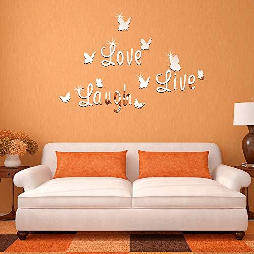 Arcdew 3D Acrylic Mirror Butterfly Stickers | Silver Love Live Laugh Wall Decal – Home Décor in UAE