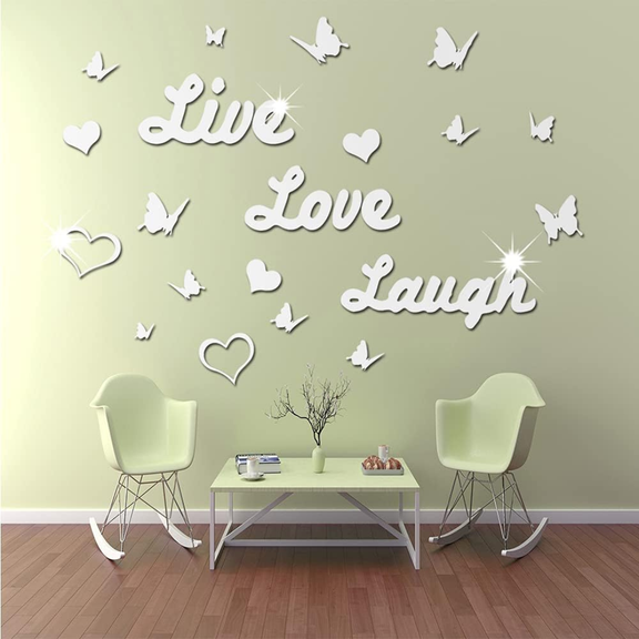 Arcdew 3D Acrylic Mirror Butterfly Stickers | Silver Love Live Laugh Wall Decal – Home Décor in UAE silver