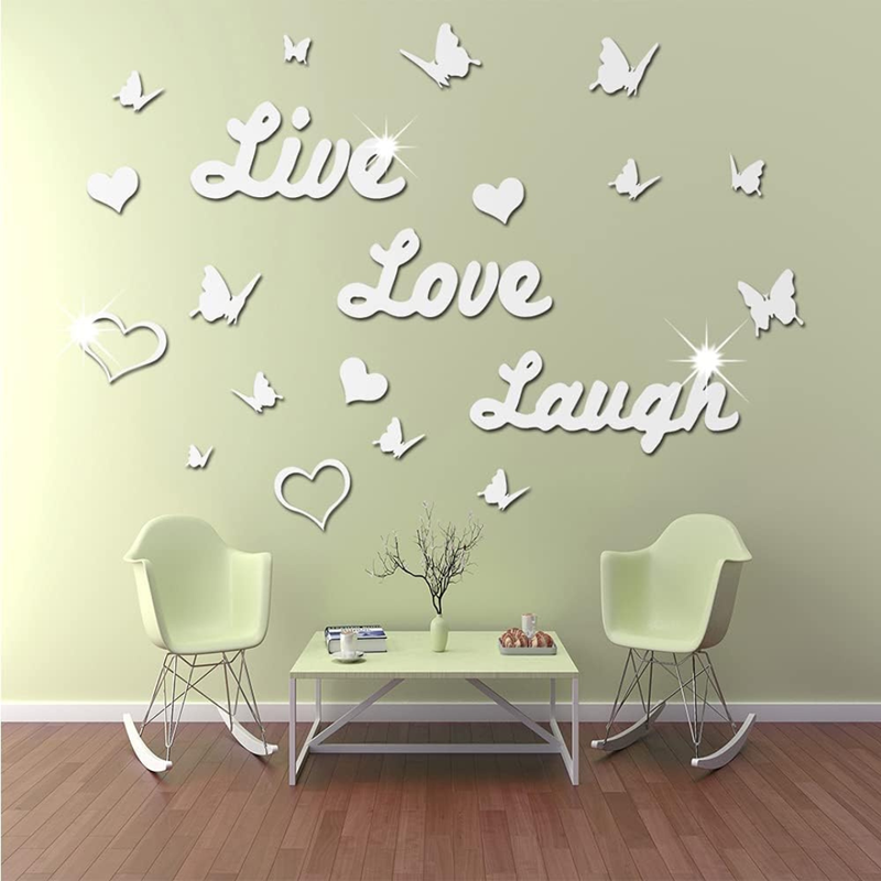 Arcdew 3D Acrylic Mirror Butterfly Stickers | Silver Love Live Laugh Wall Decal – Home Décor in UAE silver