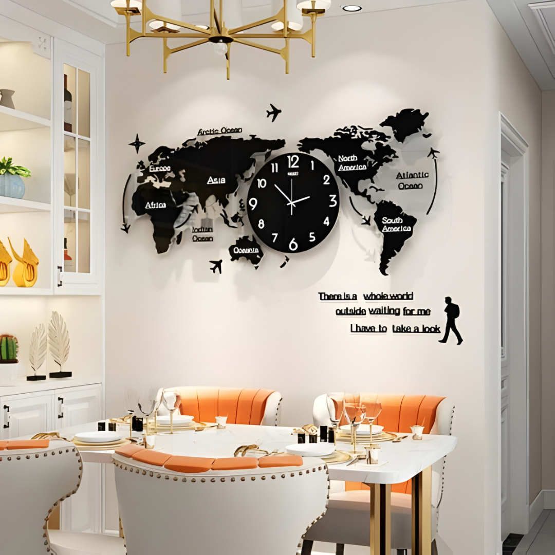 Arcdew Acrylic 3D World Map Clock – Large Modern Wall Decoration for Home & Office UAE