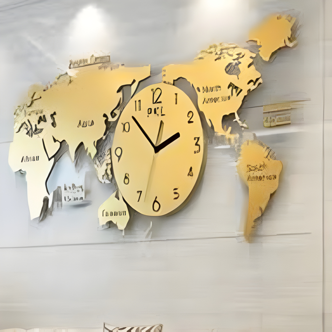 Arcdew Acrylic 3D World Map Clock – Large Modern Wall Decoration for Home & Office UAE GOld