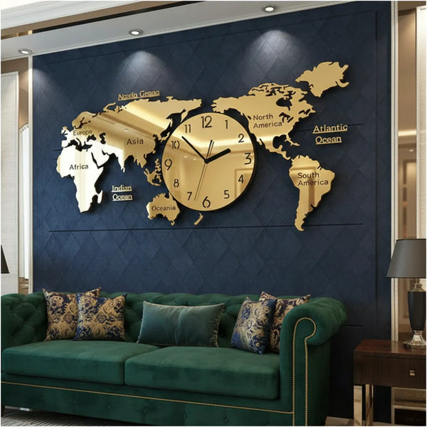 Acrylic 3D World Map Clock – Large Modern Wall Decoration for Home & Office UAE