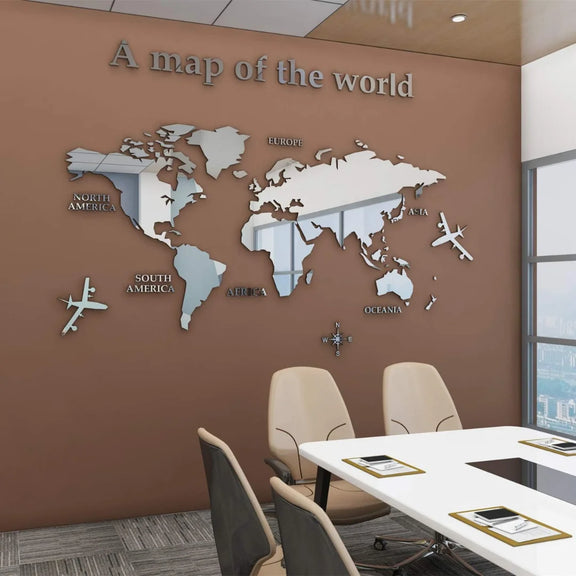 Acrylic 3D World Map Wall Decor silver 1