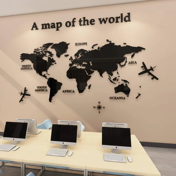 Acrylic 3D World Map Wall Decor Black