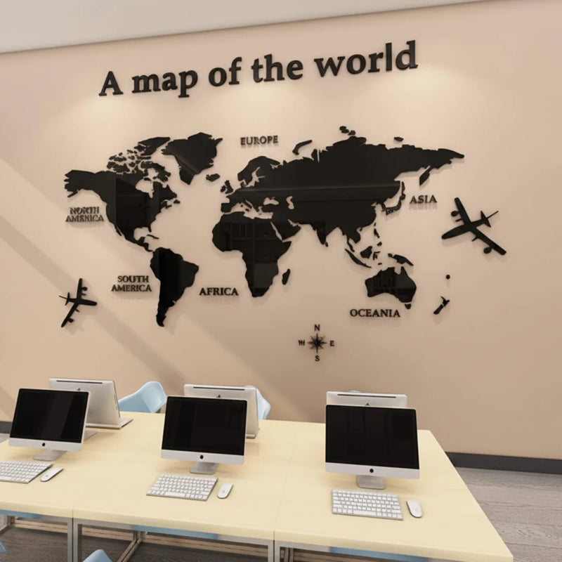 Acrylic 3D World Map Wall Decor Black