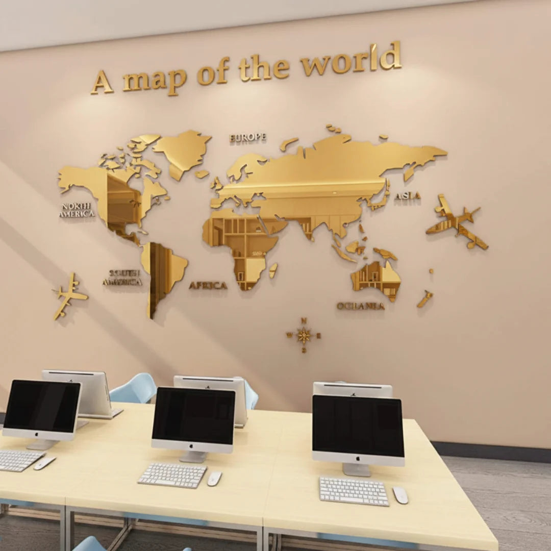 Acrylic 3D World Map Wall Decor Gold