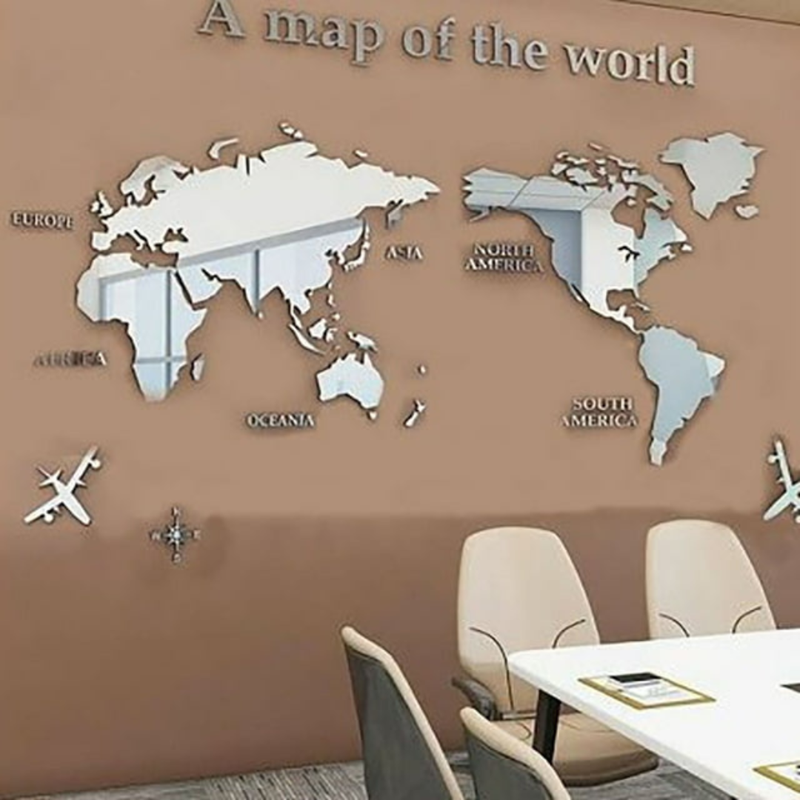 Arcdew Acrylic 3D World Map Wall Decor – Large Office & Home Decoration silver