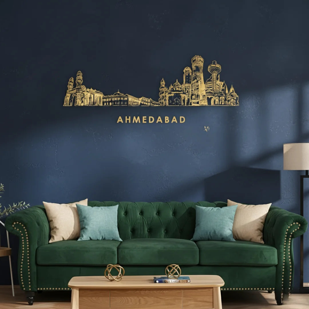 Ahmedabad Skyline Wall Art Gold