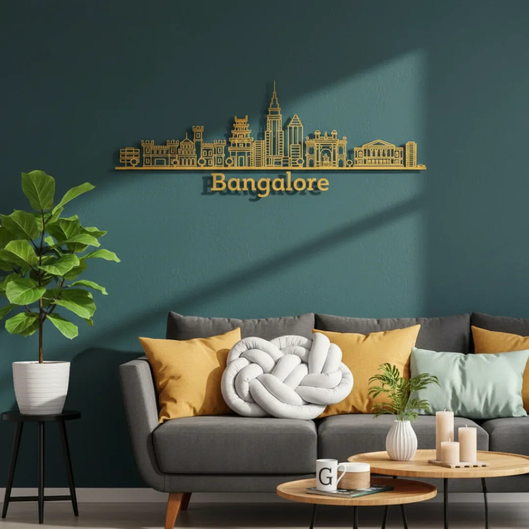 Bangalore Skyline Wall Art Gold