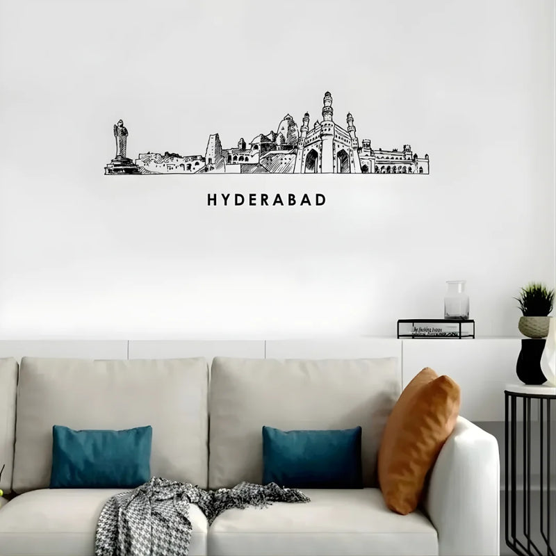 Hyderabad Skyline Wall Art Black