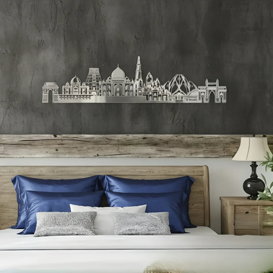 India Landmarks Skyline Wall Art Silver