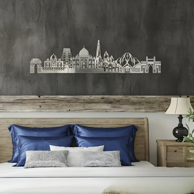 India Landmarks Skyline Wall Art Silver