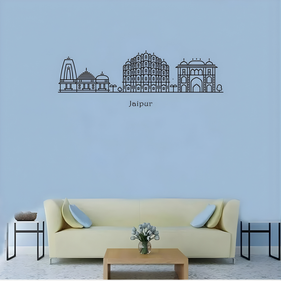 Arcdew Acrylic Black Jaipur Skyline Wall Art for Home Decor - arcdew.com - Arcdew branded black acrylic Jaipur skyline wall art with intricate Indian architectural details.