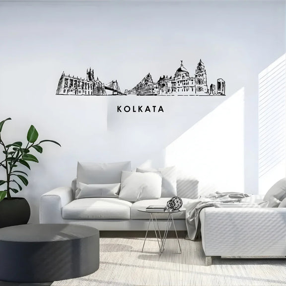 Kolkata Skyline Wall Art black