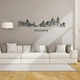 Arcdew Acrylic Black Kolkata Skyline Wall Art for Home Decor - arcdew.com - Arcdew black acrylic Kolkata skyline wall art with branded, special finish above white sofa.