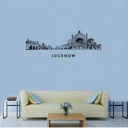 Arcdew Acrylic Black Lucknow Skyline Wall Art for Home Decor - arcdew.com - Arcdew acrylic black Lucknow skyline wall art with branded special design above sofa.