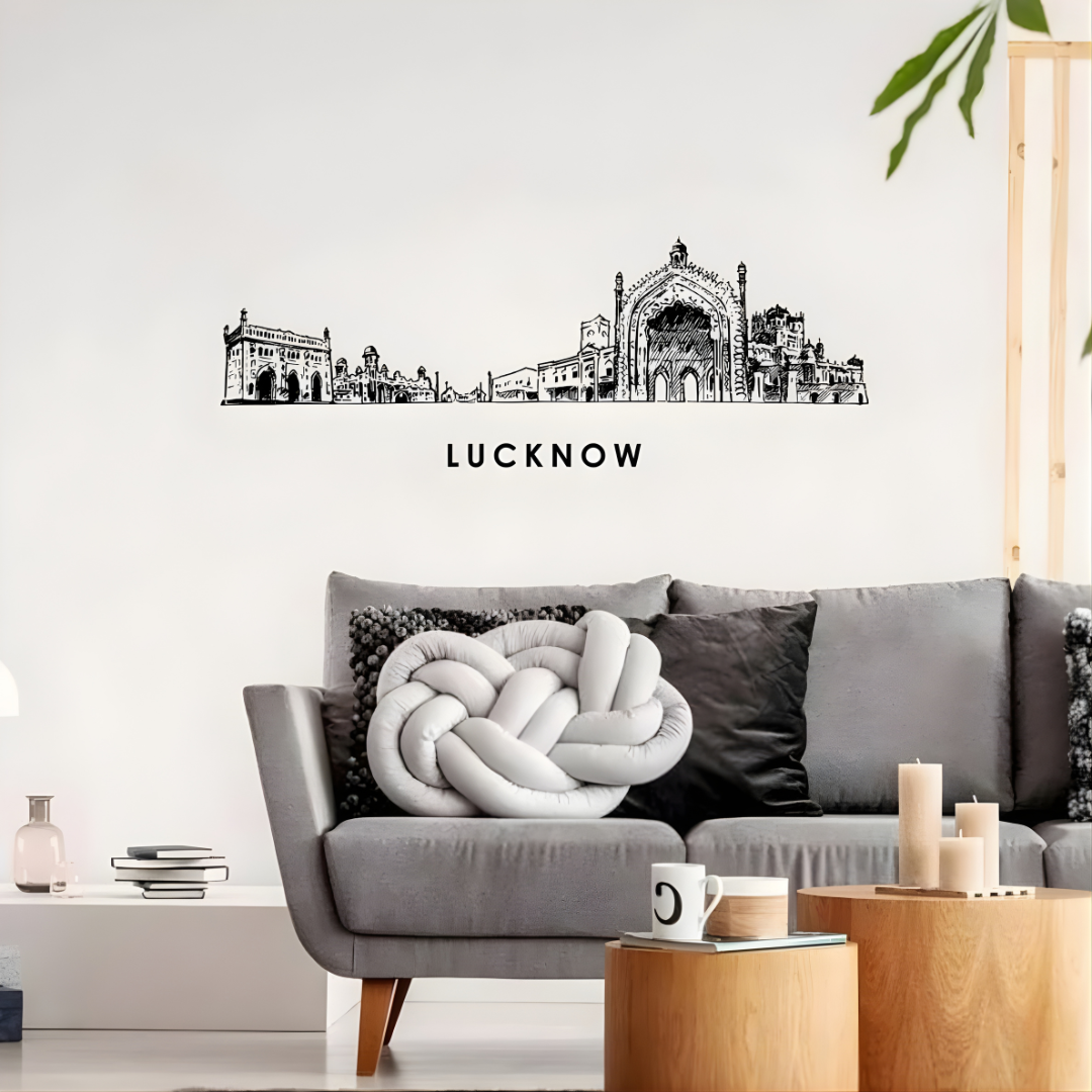 Arcdew Acrylic Black Lucknow Skyline Wall Art for Home Decor - arcdew.com - Arcdew branded black acrylic Lucknow skyline wall art with detailed architecture design.