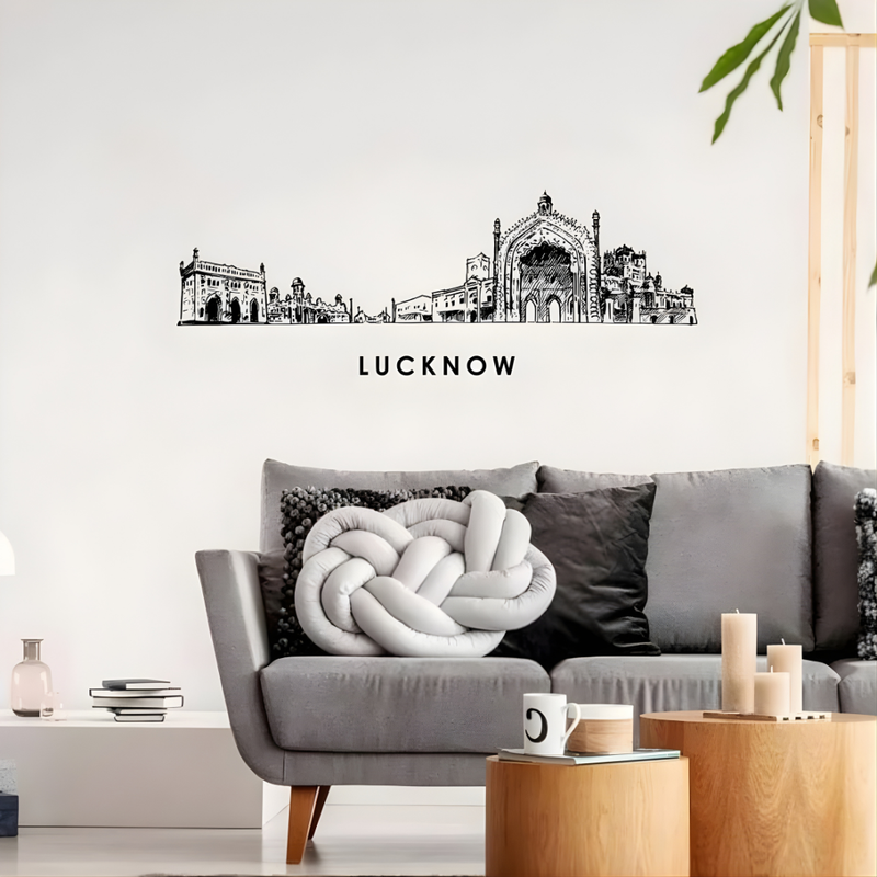 Arcdew Acrylic Black Lucknow Skyline Wall Art for Home Decor - arcdew.com - Arcdew branded black acrylic Lucknow skyline wall art with detailed architecture design.