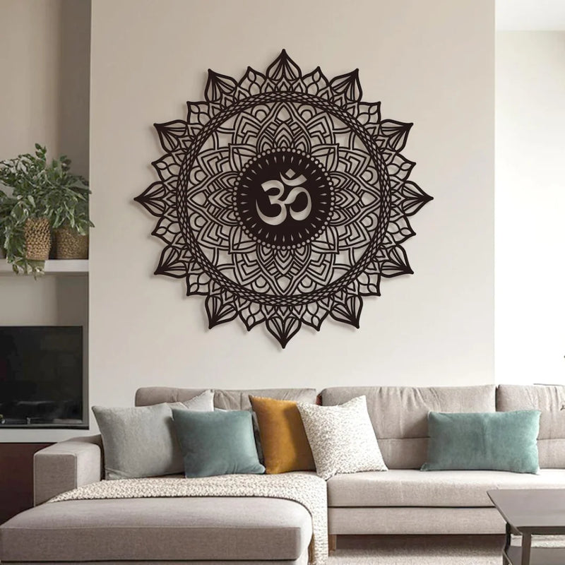 Lotus Mandala Om Acrylic Wall Art Black