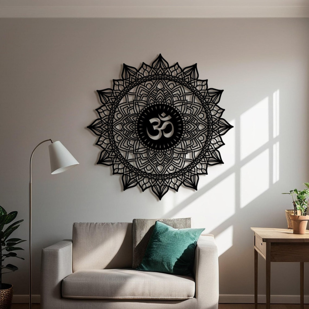 Arcdew Black Lotus Mandala Om Acrylic Wall Art UAE | Modern Home & Office Décor Black..