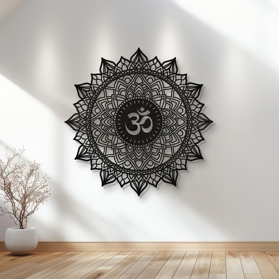Arcdew Black Lotus Mandala Om Acrylic Wall Art UAE | Modern Home & Office Décor Black