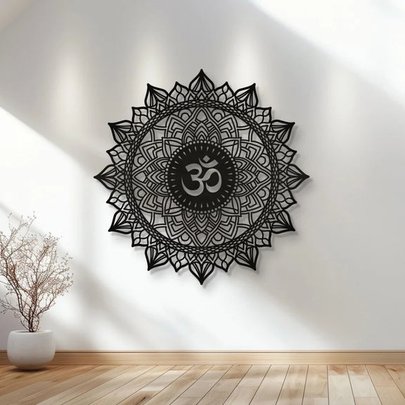 Lotus Mandala Om Acrylic Wall Art Black 2
