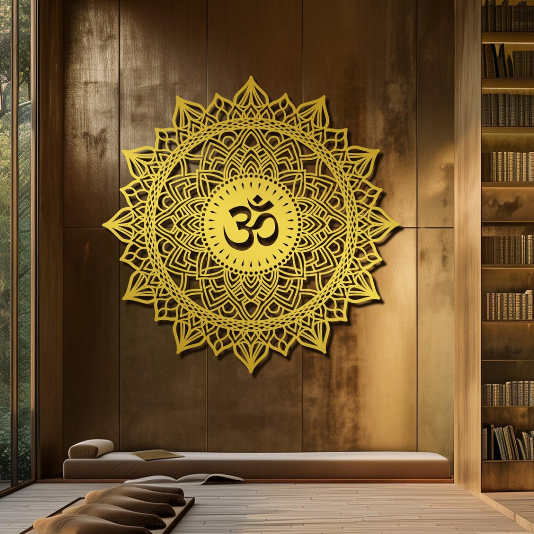 Arcdew Black Lotus Mandala Om Acrylic Wall Art UAE | Modern Home & Office Décor Gold