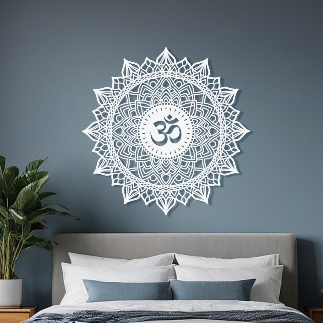 Arcdew Black Lotus Mandala Om Acrylic Wall Art UAE | Modern Home & Office Décor silver