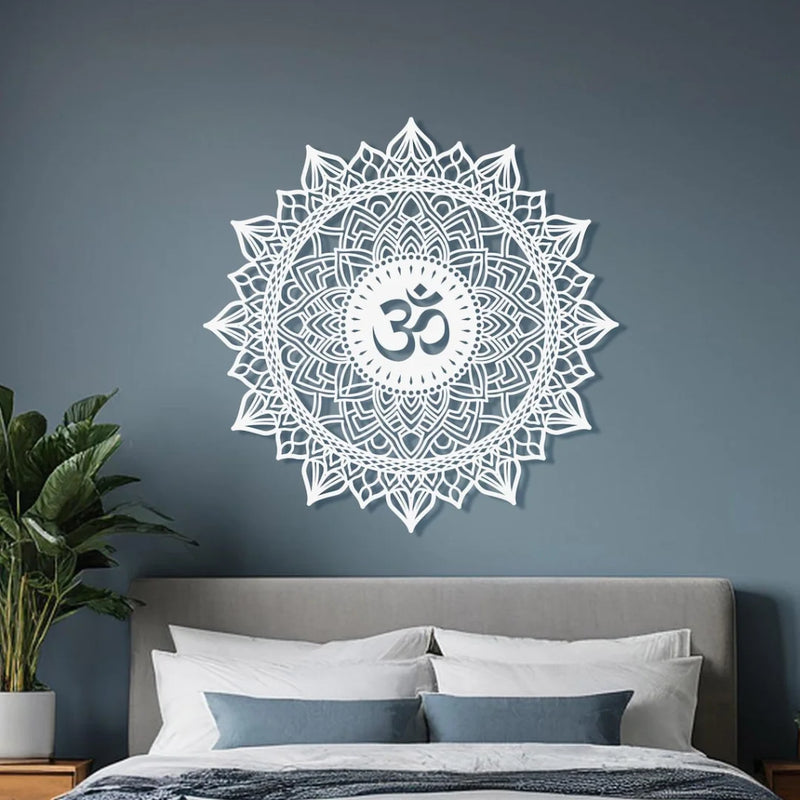Lotus Mandala Om Acrylic Wall Art Silver
