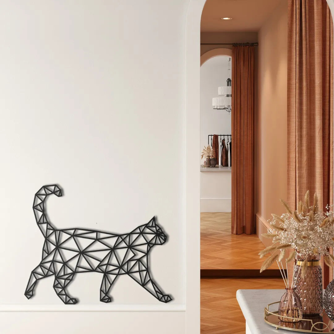 Cat Walking Wall Art Black