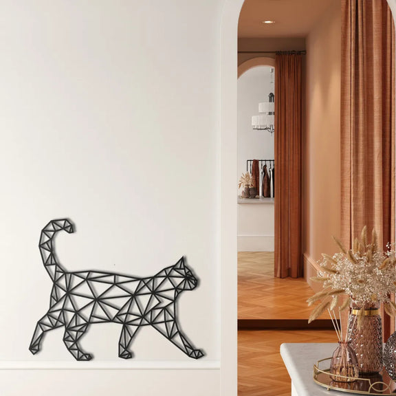 Cat Walking Wall Art Black