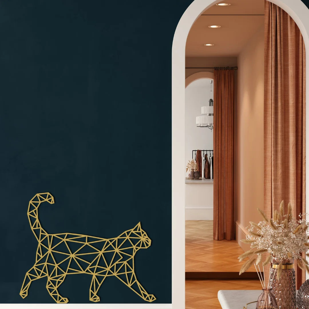 Cat Walking Wall Art Gold