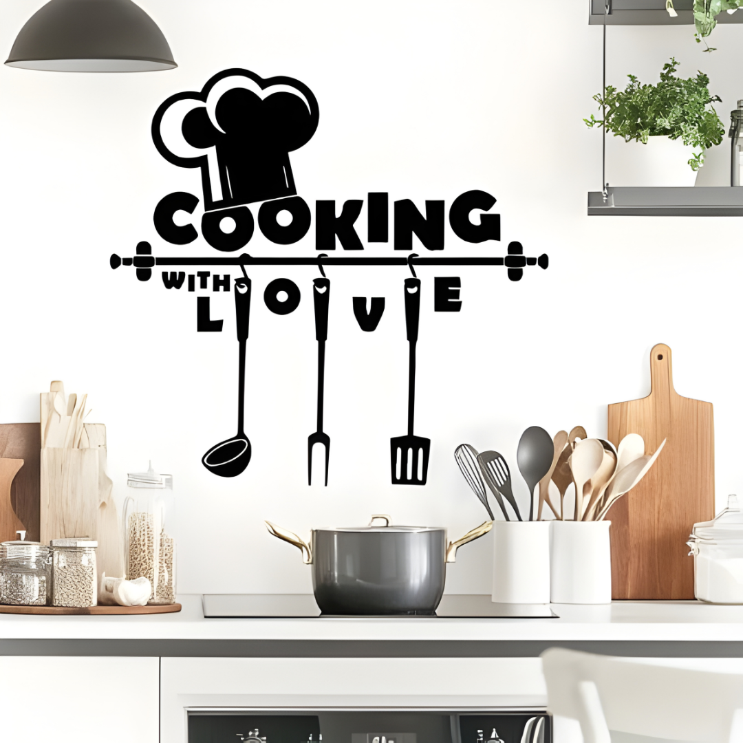 Arcdew "Cook With Love" Kitchen Wall Decal | Home & Restaurant Acrylic Wall Decor.