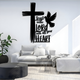 Arcdew Cross, Dove & Bible Quote – Christian Wall Decal UAE | Christmas & Baptism Gift for Church & Home - arcdew.com - Black acrylic Arcdew Christian wall decal with cross, dove, and Bible quote above white sofa.