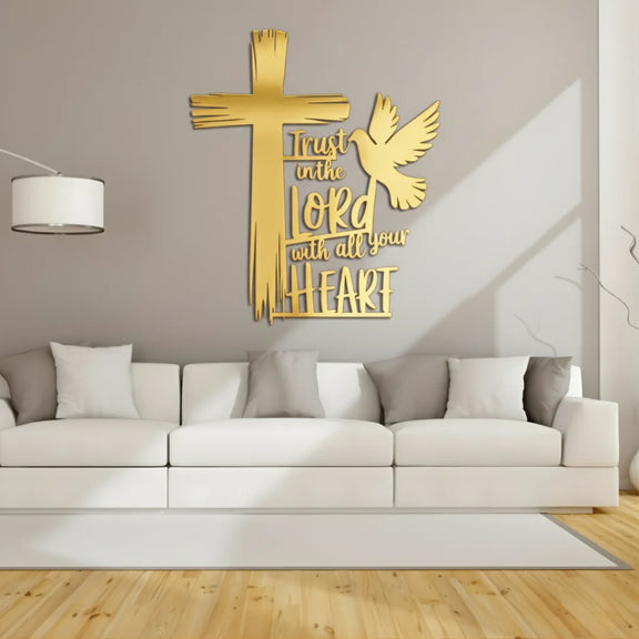 Cross, Dove & Bible Quote Gold