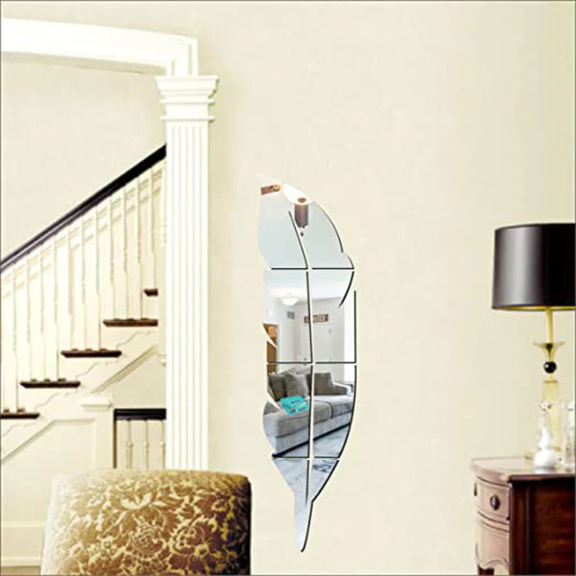 Arcdew Decorative Acrylic Feather Mirror Wall Decal | Modern UAE Home Decor - arcdew.com - Arcdew branded acrylic feather mirror wall decal in silver with segmented design.